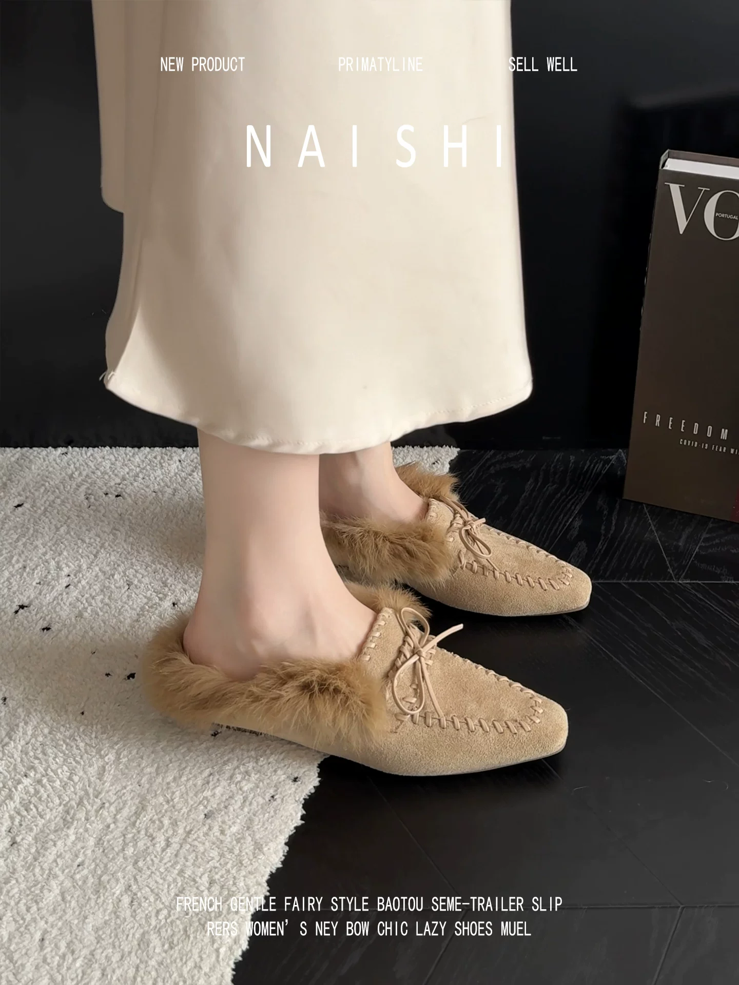 Phiên bản da cừu! Giày lười thắt nơ cổ điển, dép bông cho nữ, kiểu lười, lót lông cừu, kiểu nửa kín mũi.
