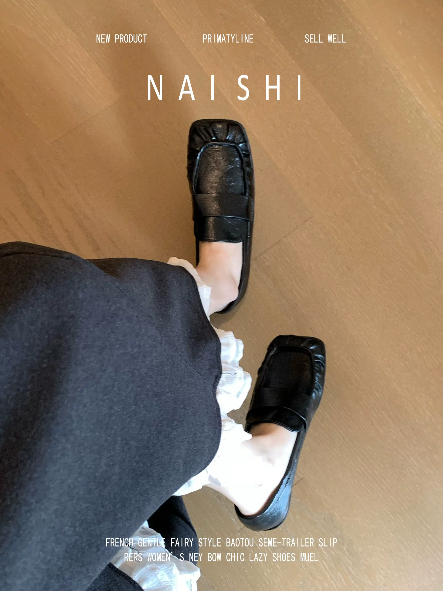 Phiên bản da cừu! Giày lười mũi vuông, giày bệt đi làm kiểu lười, giày da nhỏ cổ sâu, giày đơn da thật màu đen cổ điển dành cho nữ.