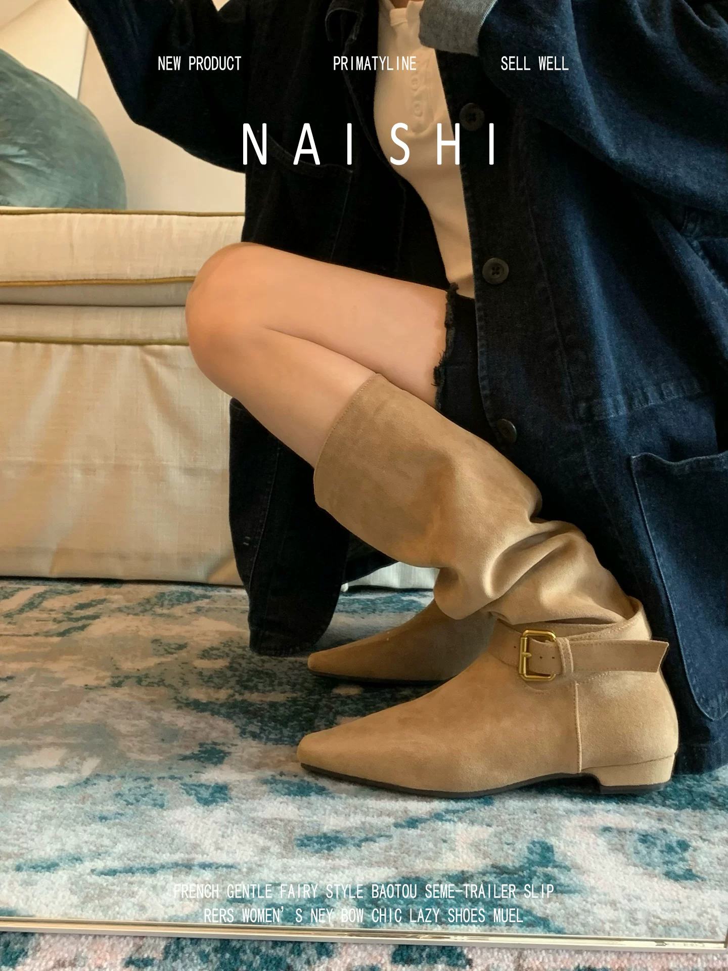 Phiên bản da cừu! Giày bốt kiểu miền Tây bằng da lộn cổ điển với gót dày, kiểu dáng hoang dã, có khóa thắt lưng, bốt dài, bốt ôm sát.