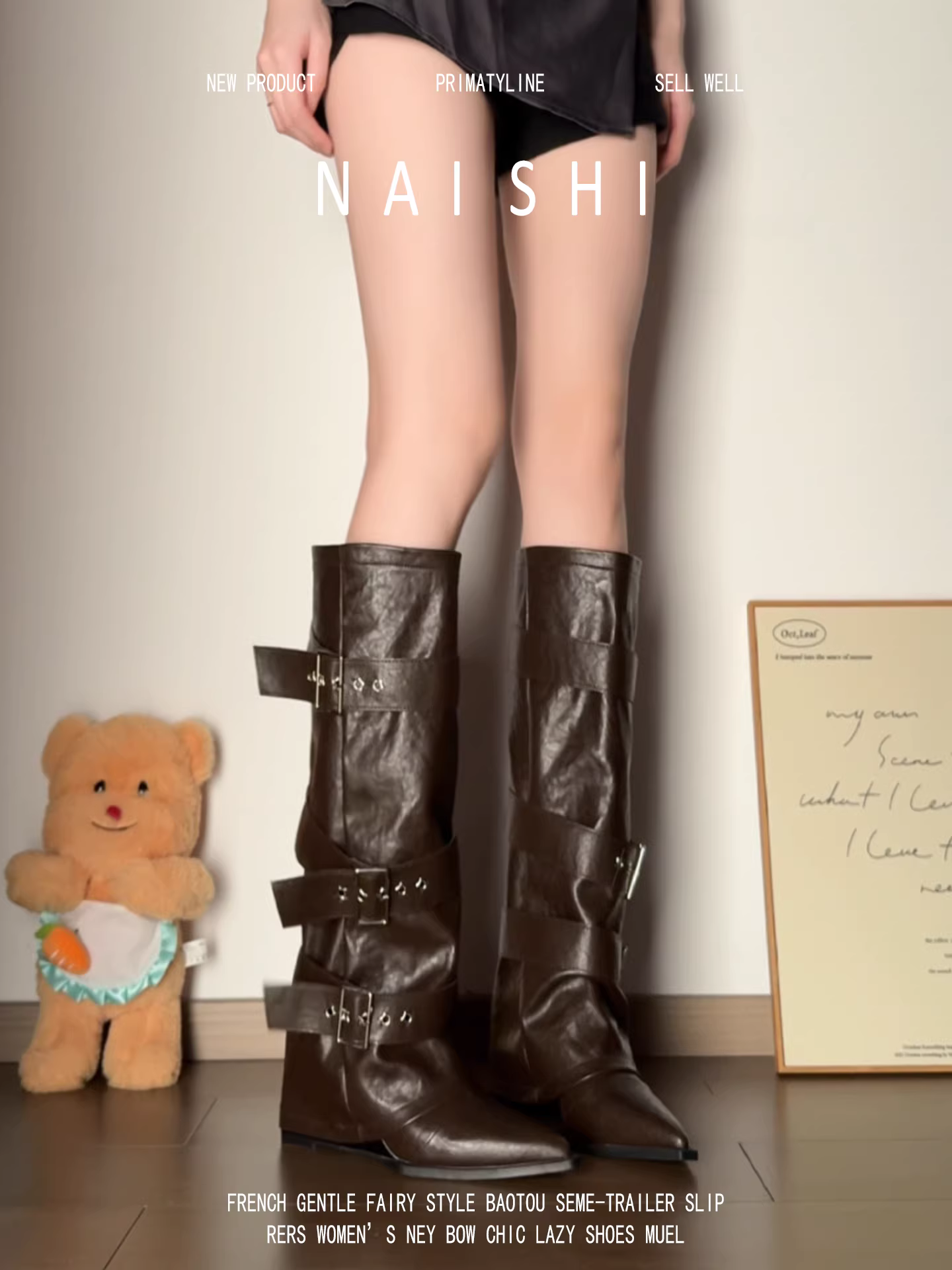 Phiên bản da cừu! Giày bốt Maillard có khóa thắt lưng cổ điển, tăng chiều cao bên trong, giày bốt ống cao màu nâu, giày bốt hiệp sĩ phong cách đất hoang.