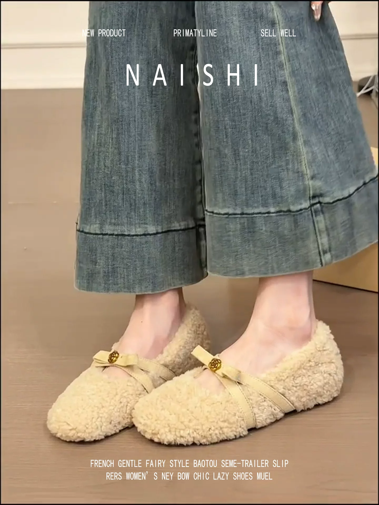 Phiên bản da cừu! Giày len cừu phong cách Hàn Quốc có khóa kim loại và nơ, giày Mary Jane đa năng, giày cotton lót lông ấm áp.