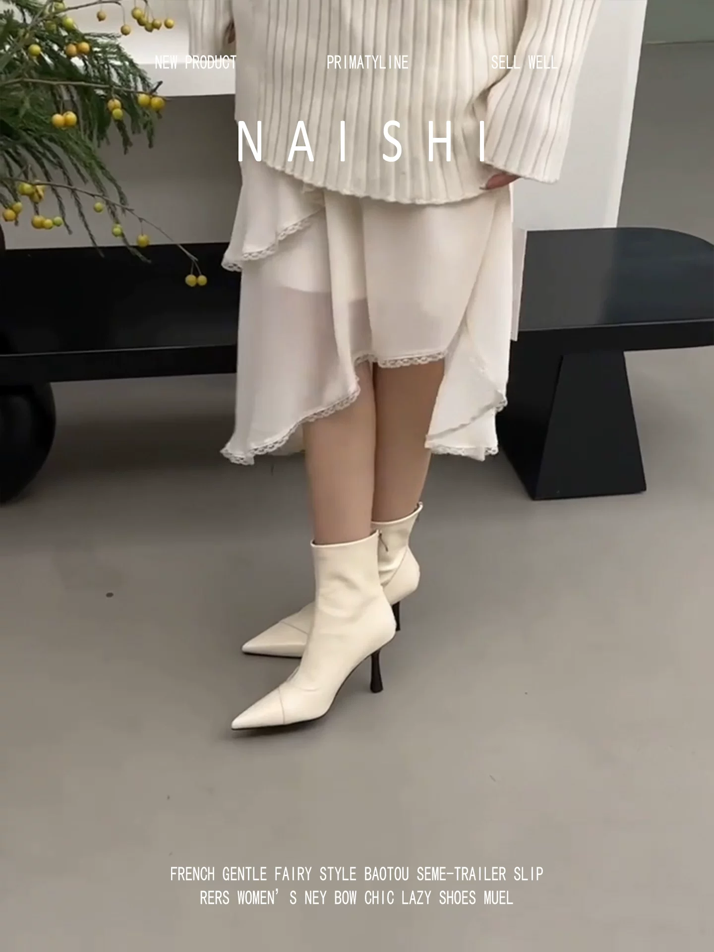 Phiên bản da cừu! Giày cao gót mũi nhọn kiểu Pháp có khóa kéo phía sau, giày cao đến mắt cá chân màu trắng, giày da thật, giày ôm dáng thanh lịch, giày co giãn thanh lịch.
