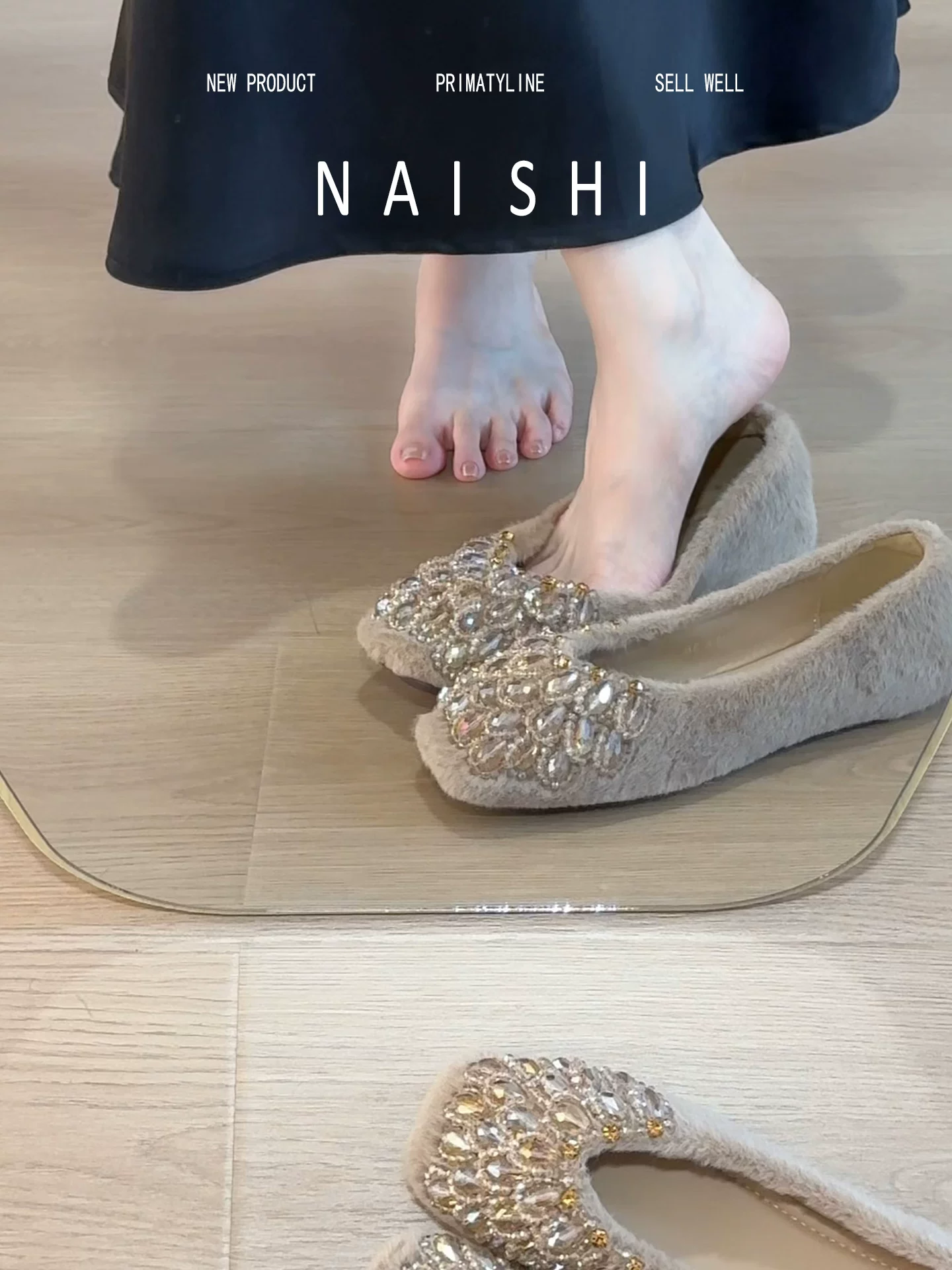 Phiên bản da cừu! Giày Mary Jane lông mềm kiểu cổ điển, giày lông đính đá kiểu Pháp dễ mang cho nữ, giày dạ hội nhẹ nhàng để đi ngoài trời.