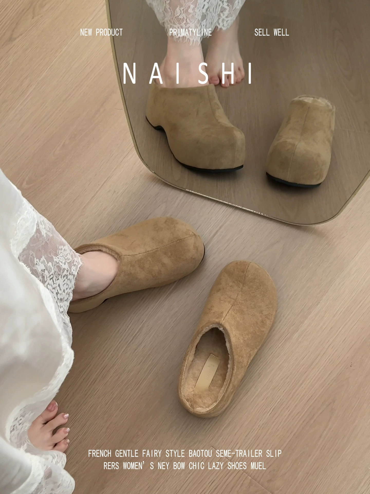 Phiên bản da cừu! Dép nửa kín mũi tăng chiều cao dành cho người nhỏ nhắn, thích hợp mang đi ngoài trời, phong cách thoải mái, dép đế dày kiểu Birkenstock có lớp lót lông mềm.