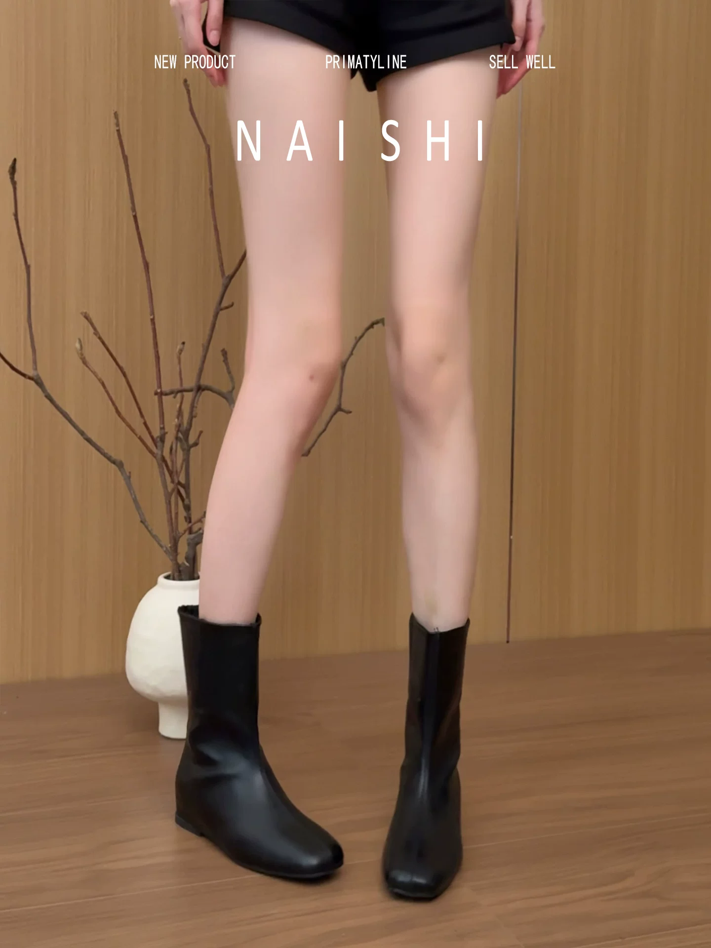 Phiên bản da cừu! Giày bốt hiệp sĩ đen kiểu Pháp có tăng chiều cao ẩn, bốt ngắn phong cách miền hoang, bốt kiểu miền Tây có khóa kéo phía sau, bốt mũi vuông thẳng.