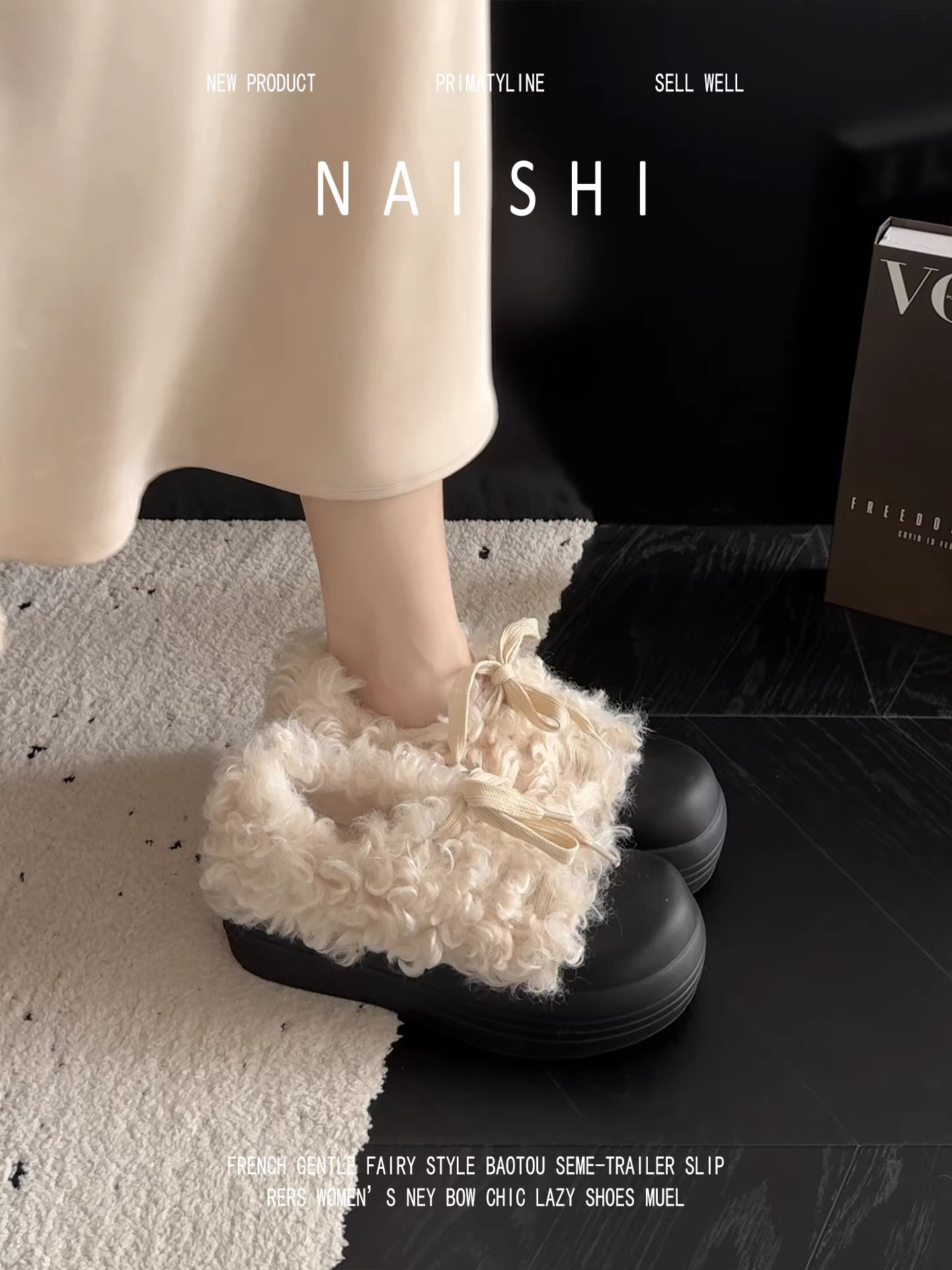 Phiên bản da cừu! Giày đế xuồng len xoăn, giày cotton giữ ấm mùa đông, giày lười lót lông cừu đế dày, giày lông buộc dây đa năng.