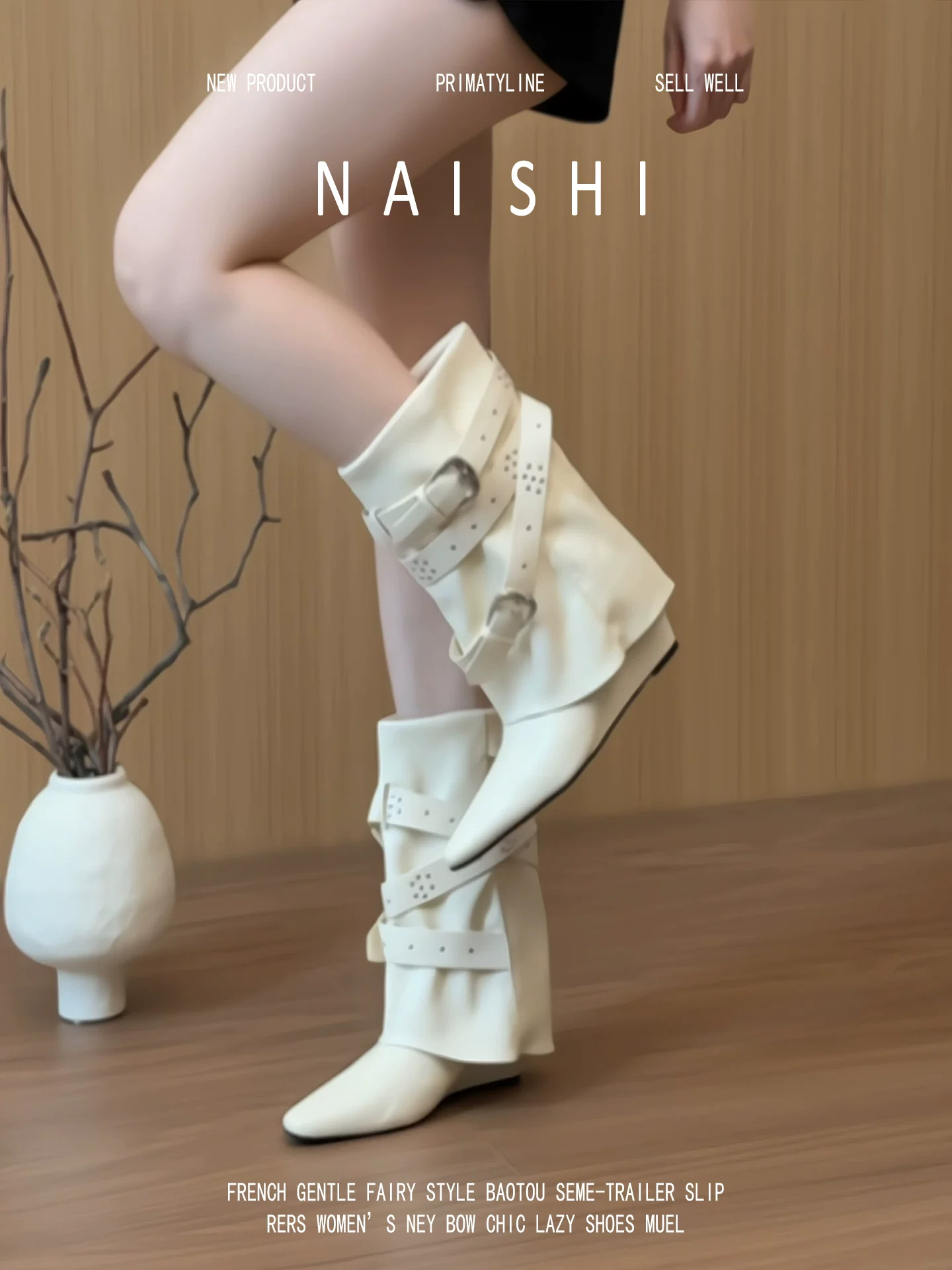 Phiên bản da cừu! Giày bốt nữ kiểu bootcut đính đinh tán thời trang, giày bốt cổ ngắn mũi nhọn thiết kế cao cấp có khóa thắt lưng, giày bốt cưỡi ngựa gót dày cao đến giữa bắp chân.