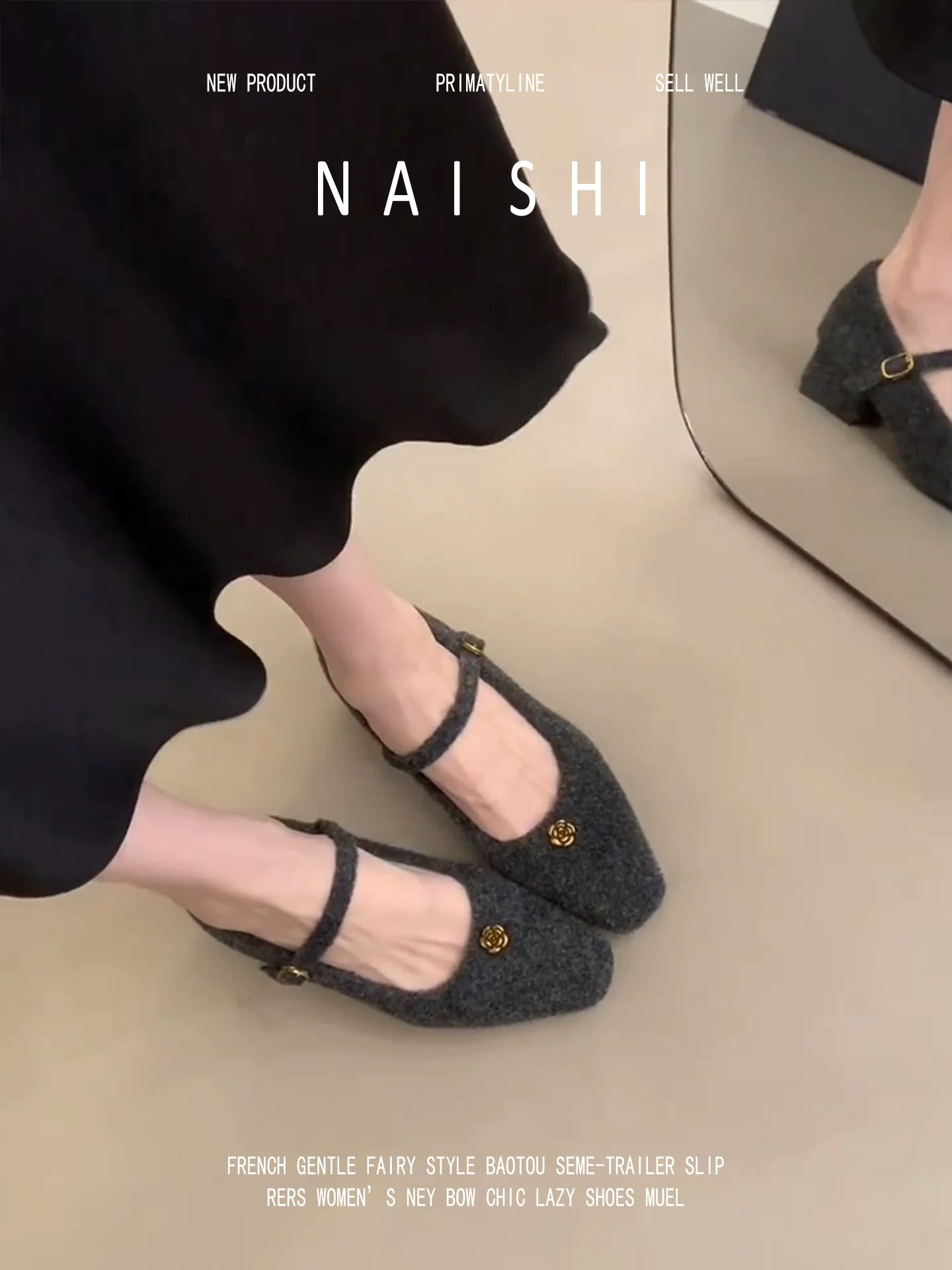 Phiên bản da cừu! Giày cao gót nhung hoa trà kiểu Pháp cao cấp dành cho nữ, giày Mary Jane gót thô thanh lịch đi làm với một dây quai.