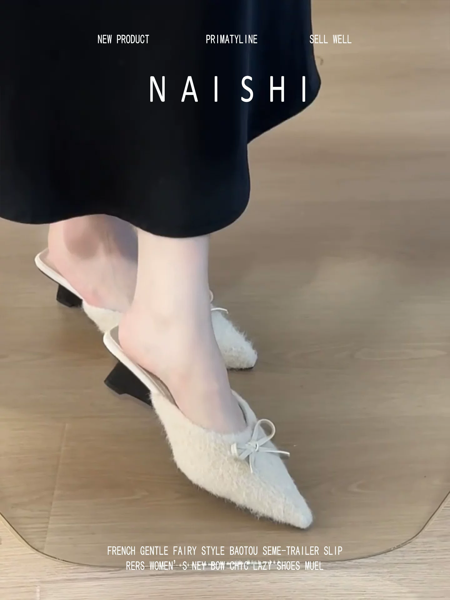 Phiên bản da cừu! Giày mules mũi nhọn thắt nơ dành cho nữ, kiểu dáng thời trang và thanh lịch khi đi làm, giày lông có gót đế xuồng.