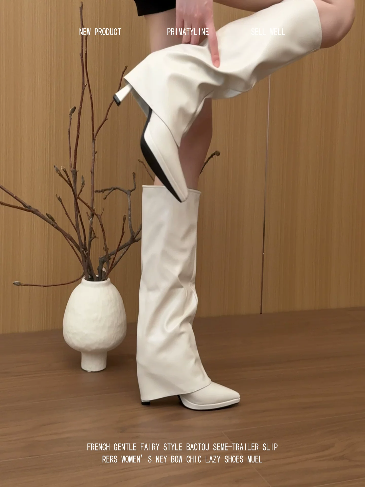 Phiên bản da cừu! Giày bốt cưỡi ngựa kiểu Pháp thanh lịch với gót mỏng, mũi nhọn, kiểu dáng quần ống rộng, màu trắng, cao quá đầu gối dành cho nữ.