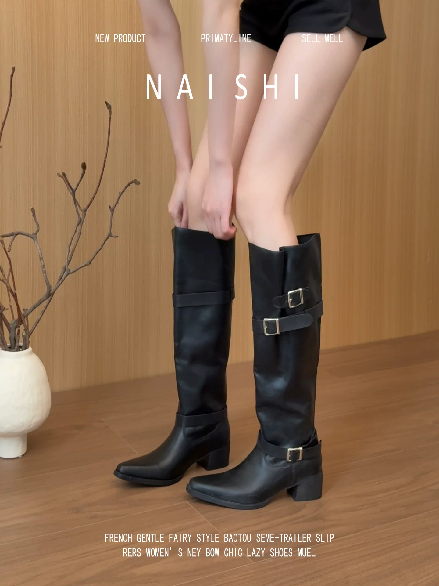Phiên bản da cừu! Giày cao cổ kiểu hiệp sĩ cổ điển, gót dày, kiểu Anh, cao không quá đầu gối, có khóa thắt lưng, kiểu cao bồi miền Tây.