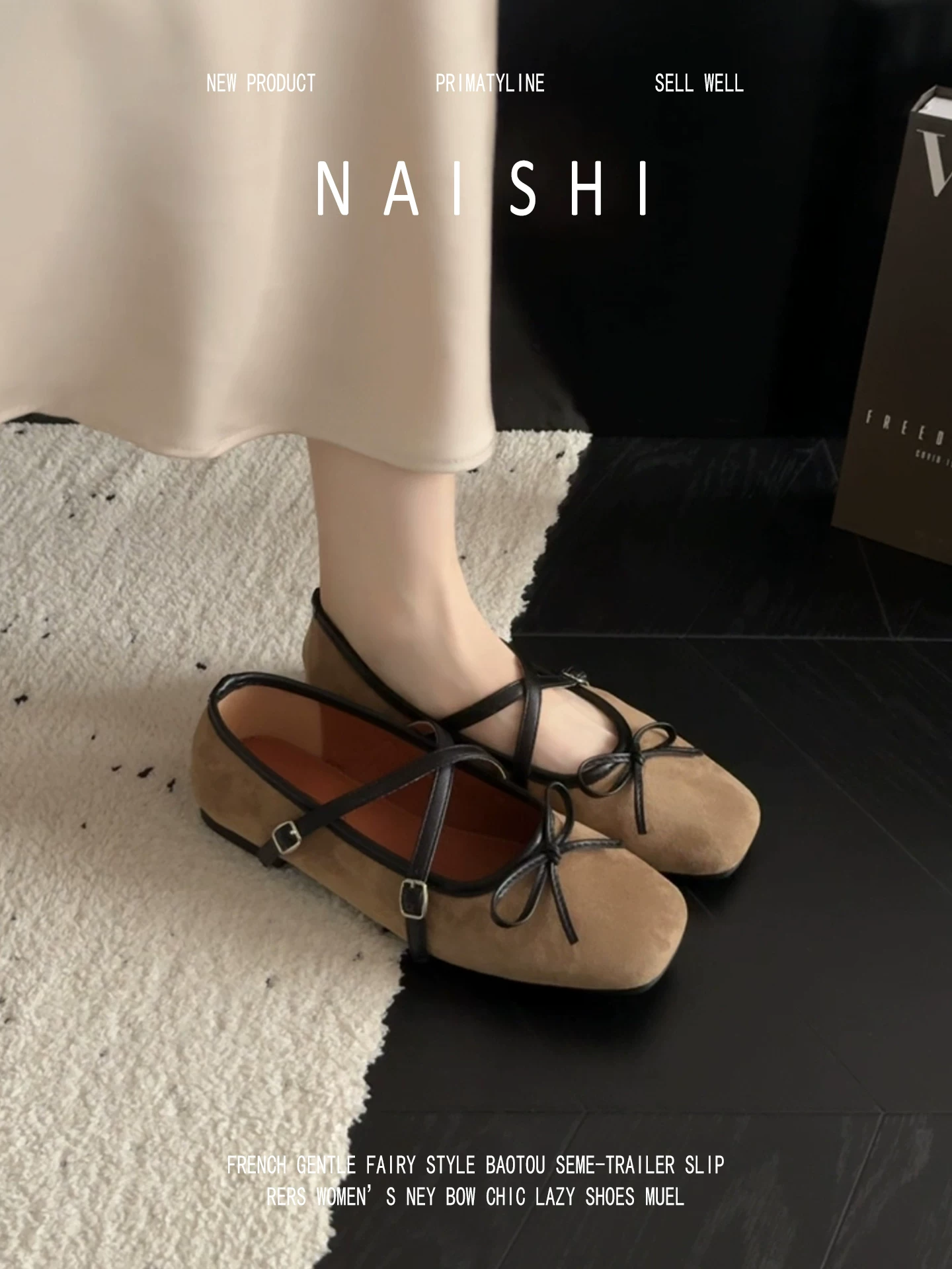 Phiên bản da cừu! Giày Mary Jane kiểu retro dành cho nữ với quai chéo, miệng giày nông, phối màu, nơ, mũi vuông, giày đế bằng.