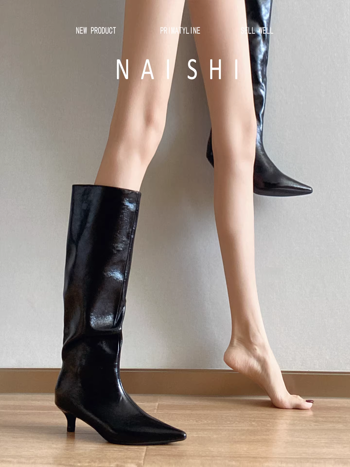 Phiên bản da cừu! Giày bốt cao quá đầu gối mũi nhọn màu đen, kiểu dáng sa mạc, giúp thon gọn, kiểu dáng thẳng, gót thấp dành cho nữ.