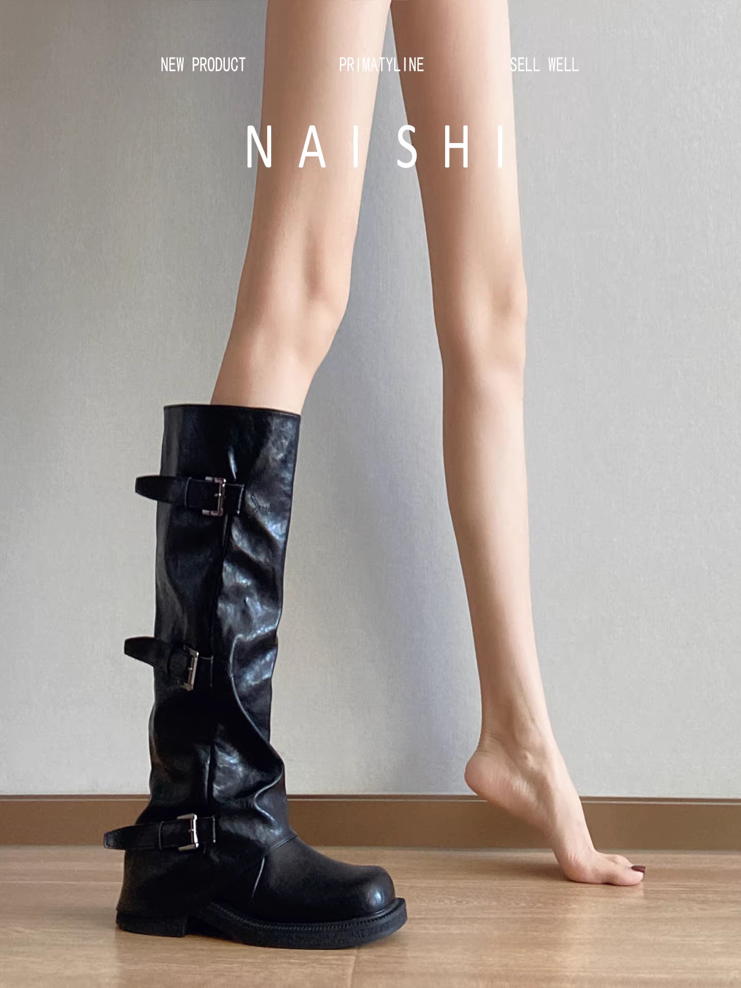 Phiên bản da cừu! Giày bốt dài màu đen cổ điển dành cho nữ có khóa thắt lưng, giày bốt cưỡi ngựa kiểu miền Tây, giày bốt cao gót đế thô, giày bốt Martin cổ cao.