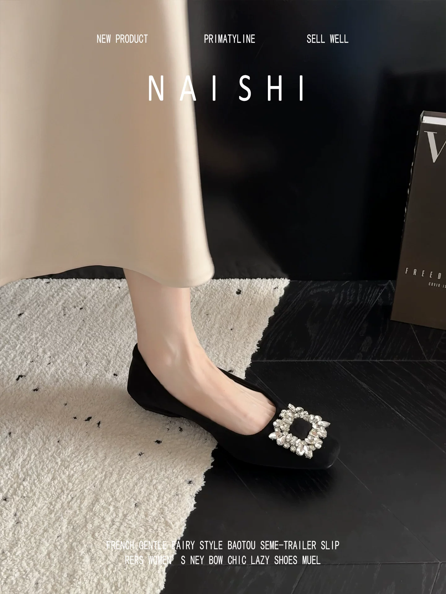 Phiên bản da cừu! Giày đơn có khóa vuông đính đá phong cách Pháp dành cho nữ, thích hợp với váy, giày dạ hội, giày đế xuồng mũi vuông bằng da lộn thanh lịch.