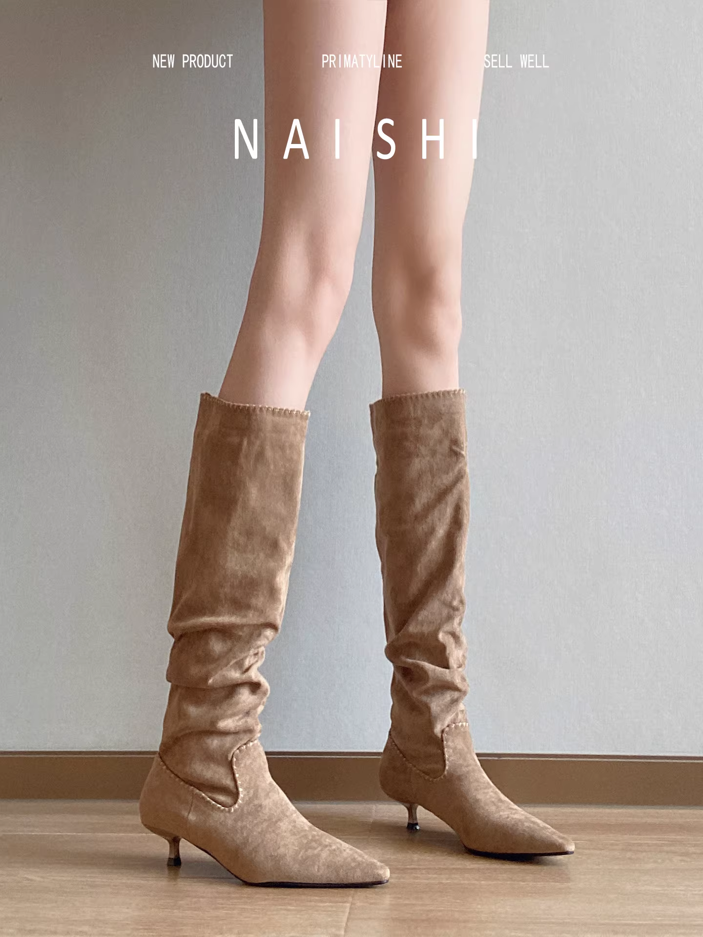 Phiên bản da cừu! Giày bốt dài Melard bằng da lộn xếp ly, bốt dáng rộng cho nữ, bốt cưỡi ngựa cao gót kiểu cổ điển, bốt kiểu miền Tây dành cho cô nàng cá tính.