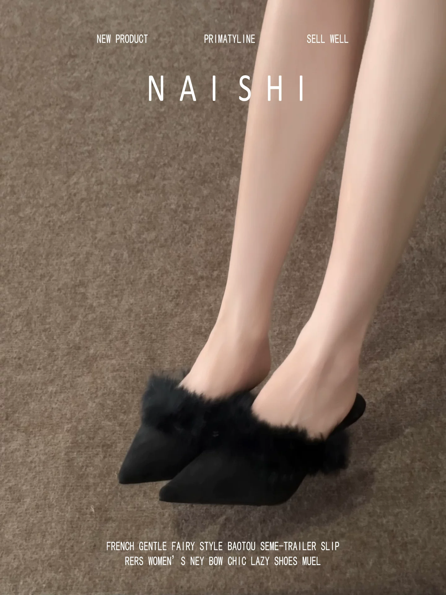 Phiên bản da cừu! Giày cao gót lông thú cao cấp kiểu Pháp dành cho nữ, mũi nhọn, sandal kín mũi, giày cao gót không gót, giày đơn lót lông mềm mại.