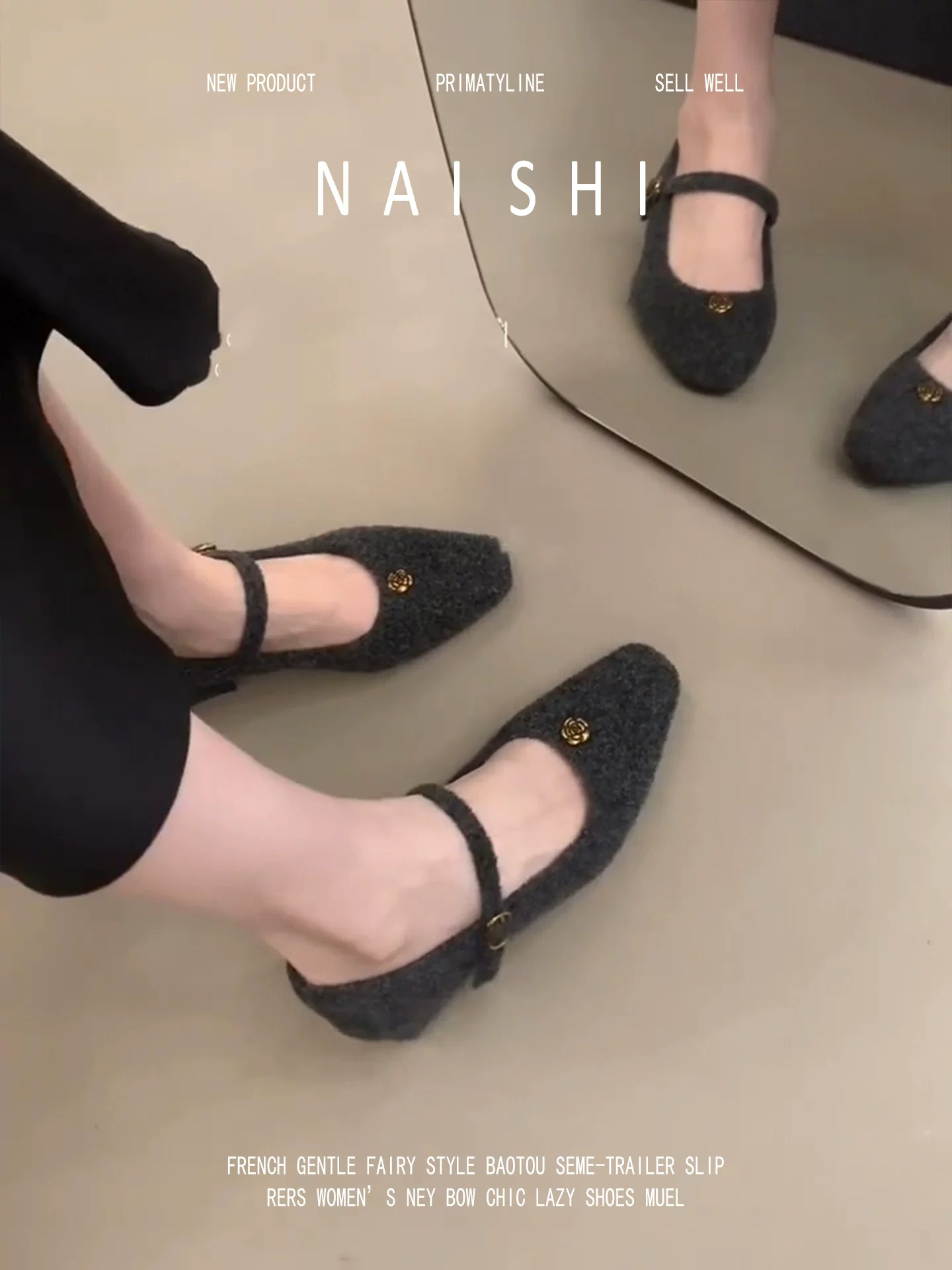 Phiên bản da cừu! Giày cao gót nhung hoa trà kiểu Pháp cao cấp dành cho nữ, giày Mary Jane gót thô thanh lịch đi làm với một dây quai.