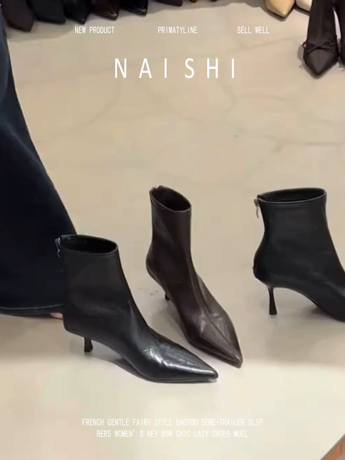 Phiên bản da cừu! Giày bốt ngắn kiểu Pháp dành cho nữ, gót nhọn, mũi nhọn màu đen, bốt ôm sát co giãn, bốt cao gót đi làm thanh lịch.