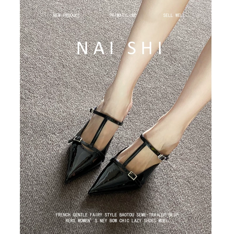 Phiên bản da cừu! Dép sandal nữ kiểu Âu Mỹ, gót wedge gợi cảm, mũi kín, kiểu xỏ ngón, mũi nhọn, gót trung bình.