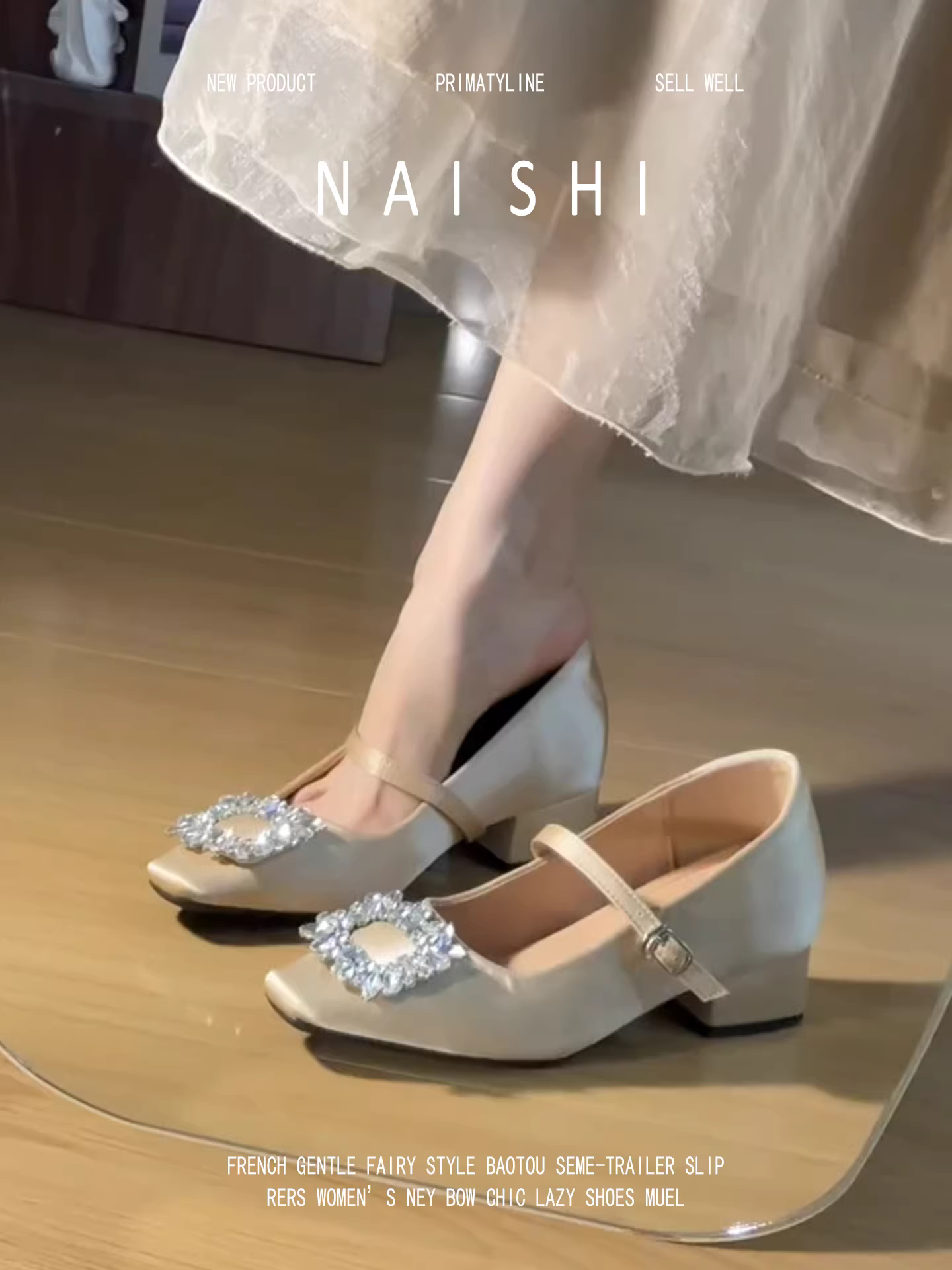 Phiên bản da cừu! Giày Mary Jane đính đá phong cách Pháp dành cho nữ, quai đơn, gót dày, giày satin, kiểu dáng nhẹ nhàng, thích hợp phối với váy, giày dạ hội.