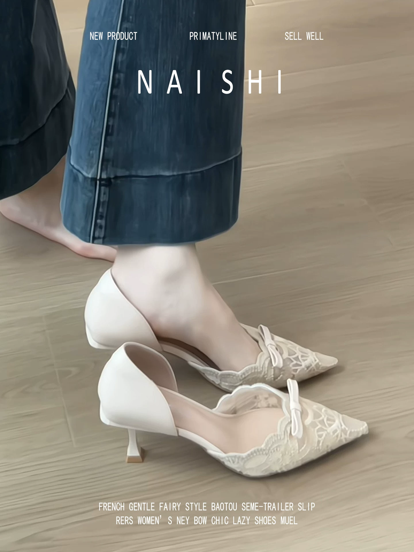 Phiên bản da cừu! Giày cao gót mũi nhọn kiểu Pháp có ren rỗng dành cho nữ với nơ ren, dép quai hậu rỗng thanh lịch với gót kitten.