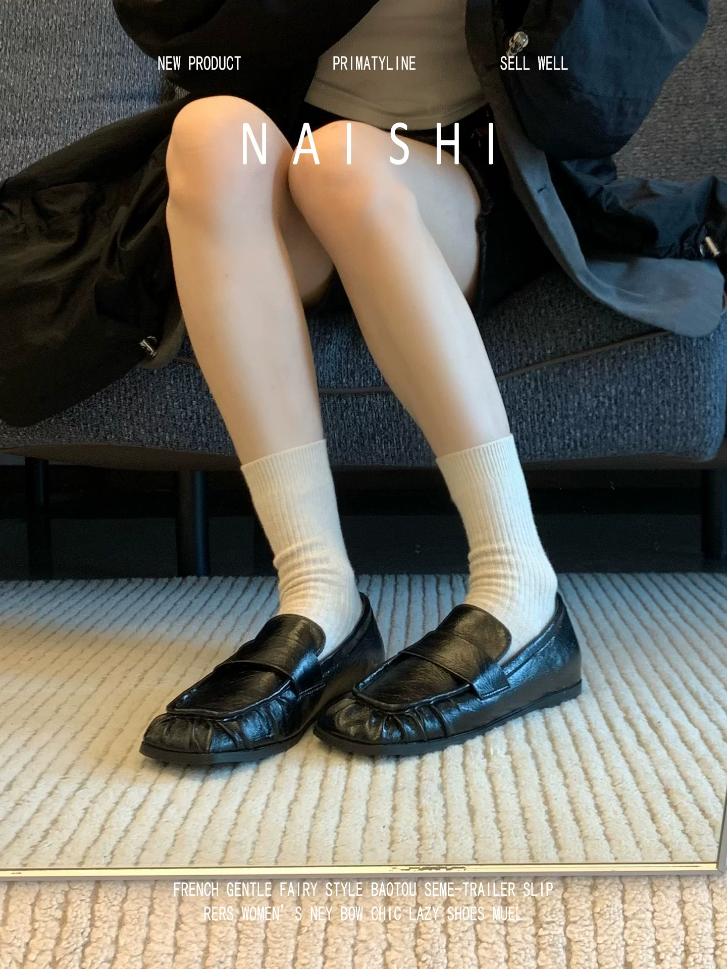 Phiên bản da cừu! Giày lười mũi vuông, giày bệt đi làm kiểu lười, giày da nhỏ cổ sâu, giày đơn da thật màu đen cổ điển dành cho nữ.