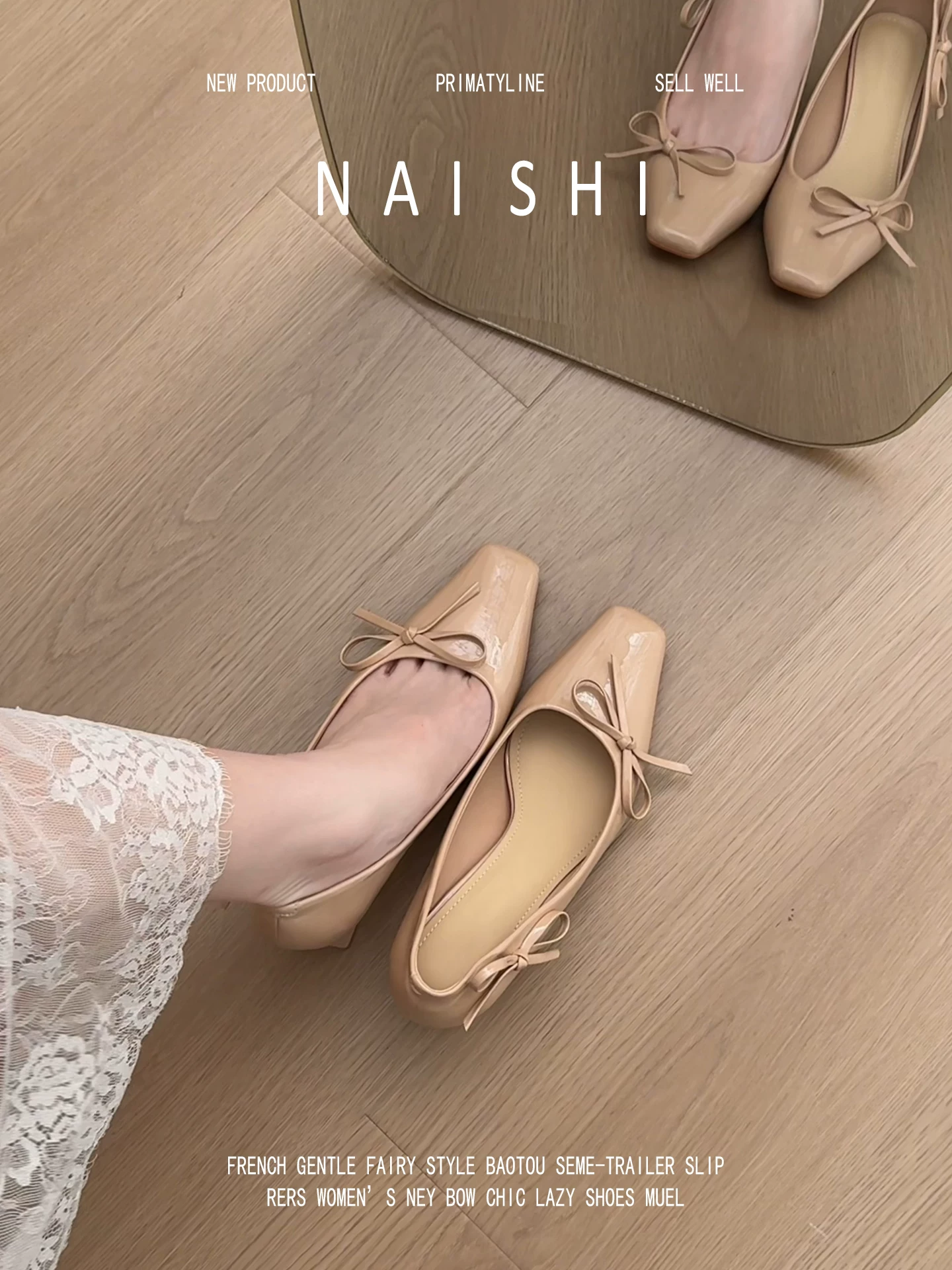 Phiên bản da cừu! Giày cao gót màu nude, khí chất thanh lịch, giày Mary Jane gót vuông bằng da bóng, kiểu dáng chunky, dành cho nữ, có nơ và mũi vuông.