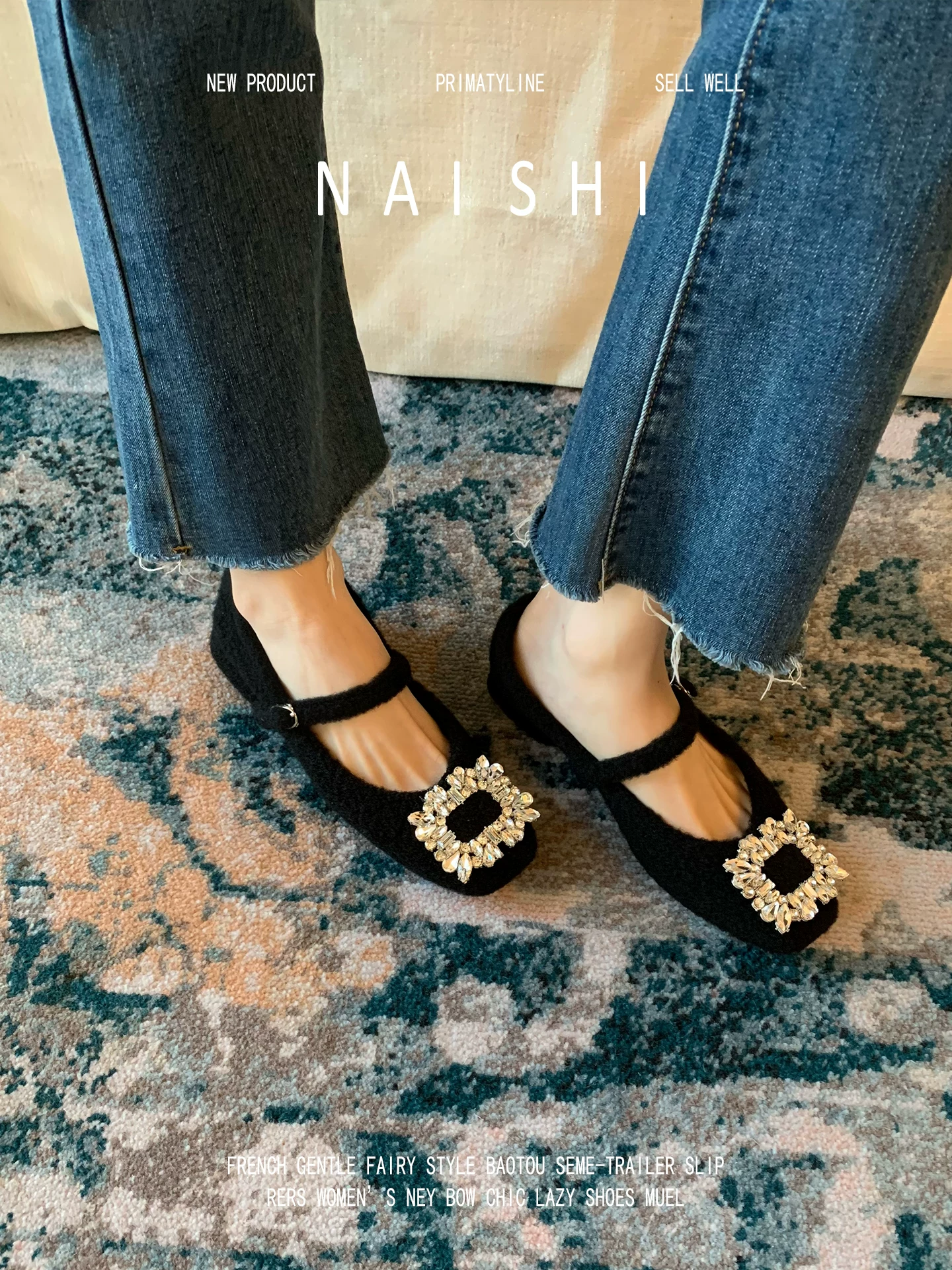 Phiên bản da cừu! Giày Mary Jane len kiểu Pháp dành cho nữ có nơ, gót dày, quai đơn, khóa vuông đính đá, giày dạ hội.