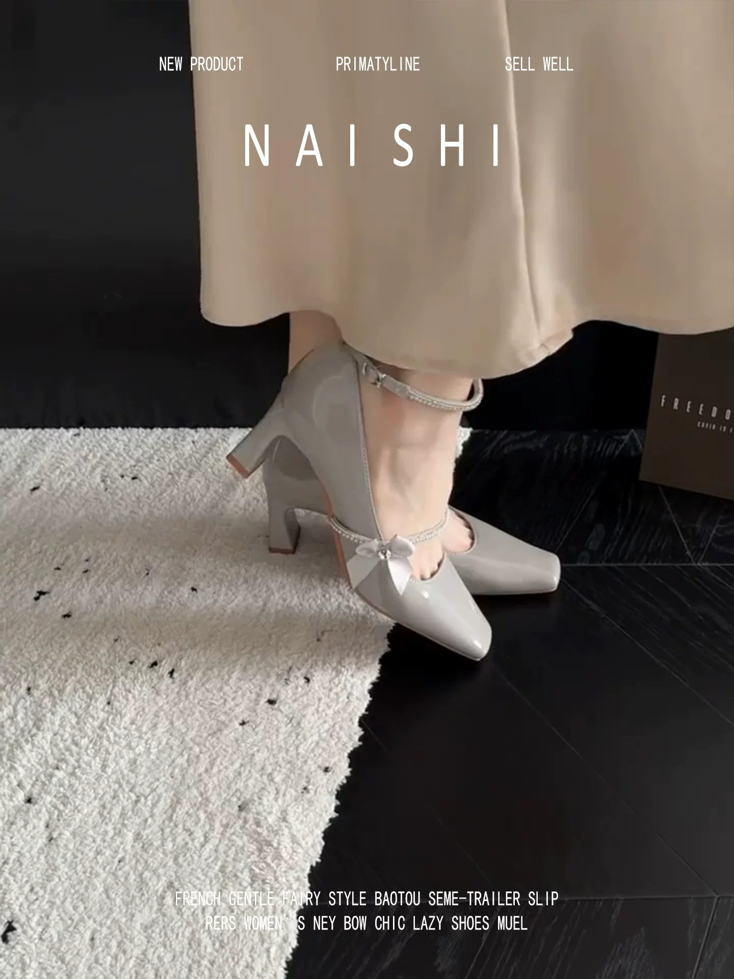 Phiên bản da cừu! Giày cao gót Mary Jane da bóng kiểu Pháp có dây đeo bằng kim cương giả, mũi vuông, gót thô, giày dự tiệc.