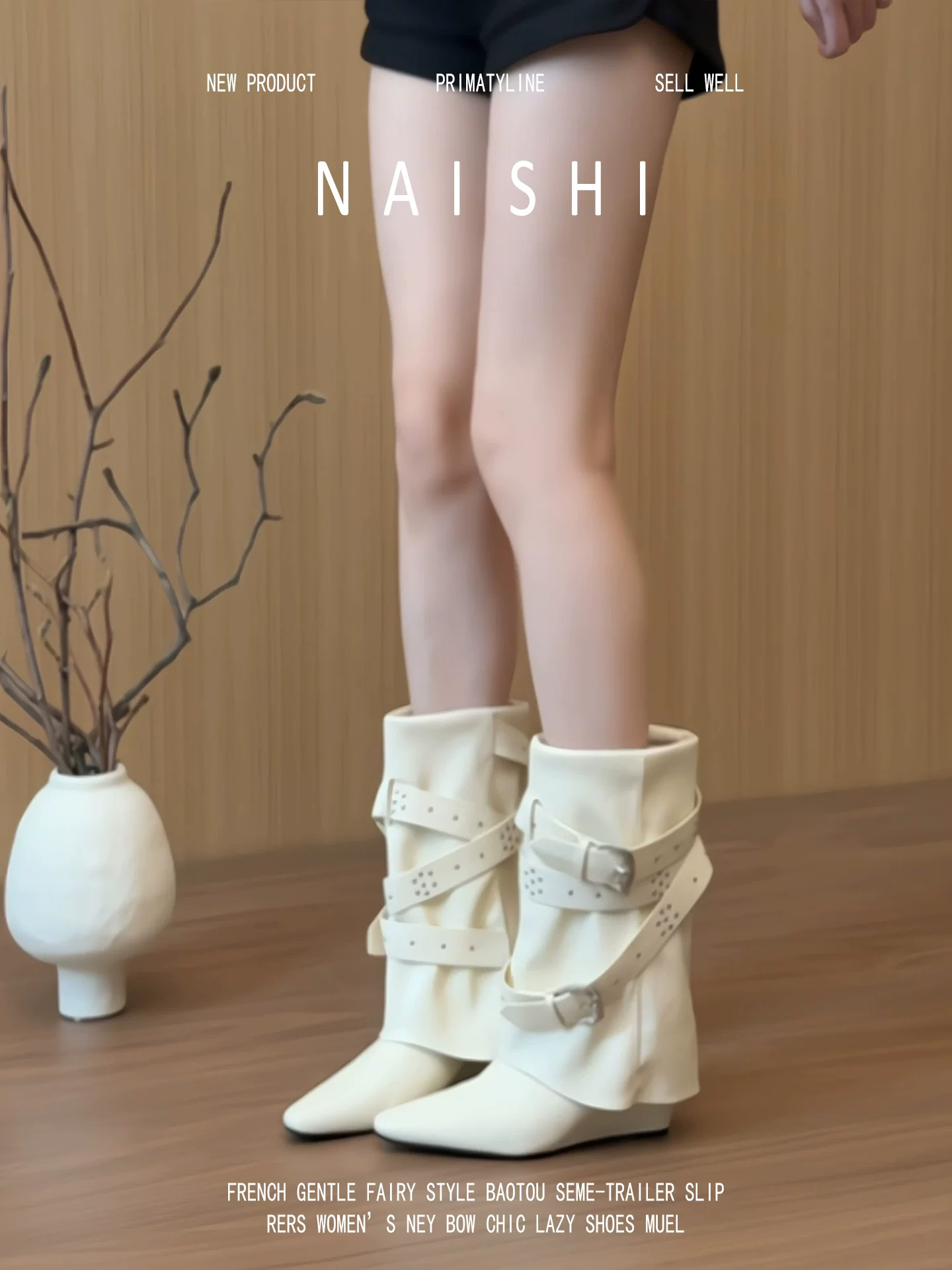 Phiên bản da cừu! Giày bốt nữ kiểu bootcut đính đinh tán thời trang, giày bốt cổ ngắn mũi nhọn thiết kế cao cấp có khóa thắt lưng, giày bốt cưỡi ngựa gót dày cao đến giữa bắp chân.