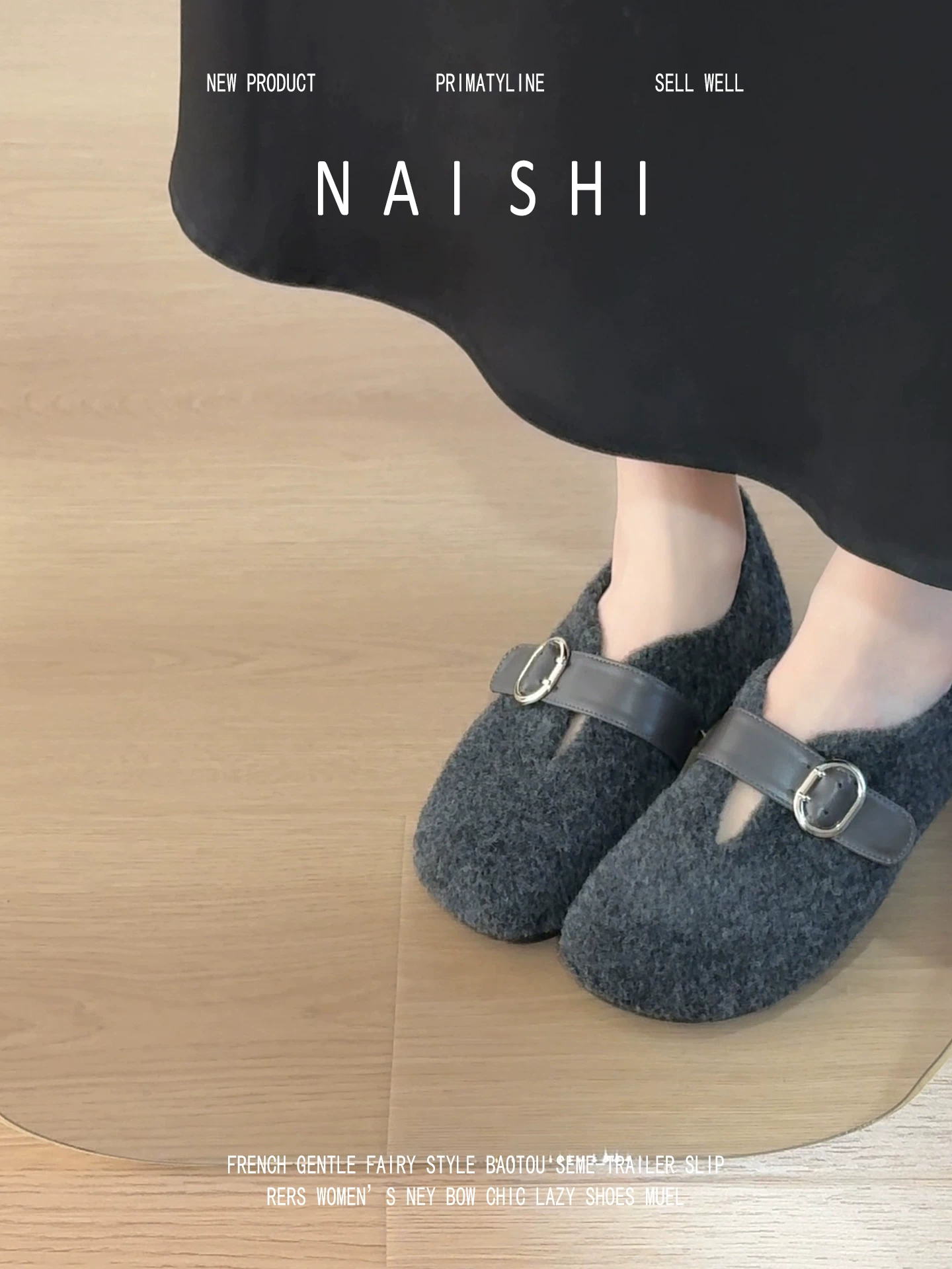 Phiên bản da cừu! Giày len bà ngoại màu xám cổ điển, giày lông ấm áp đa năng, kiểu lười có đế nâng chiều cao giấu kín kiểu Birkenstock.