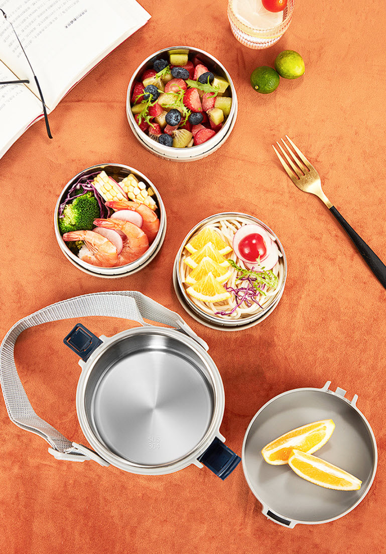 Hộp cơm giữ nhiệt 2-4 ngăn inox y tế 316 OEM SJ94