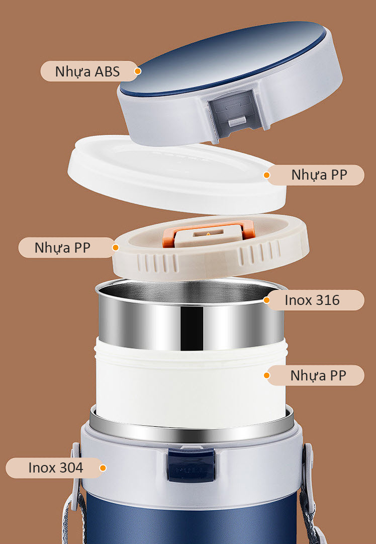 Hộp cơm giữ nhiệt 2-4 ngăn inox y tế 316 OEM SJ94