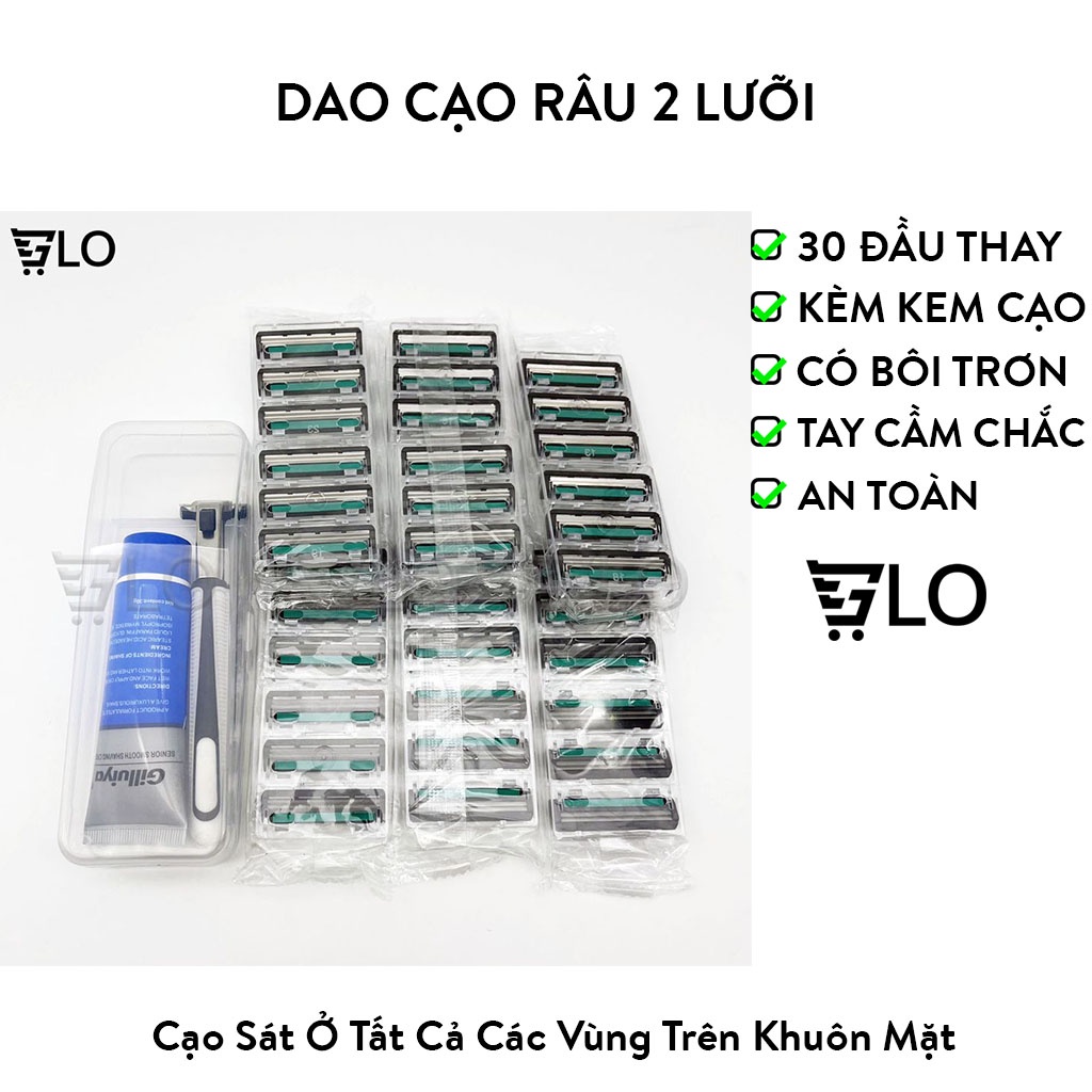 Dao Cạo Râu 2 Lưỡi Thế Hệ Mới Kèm 30 Đầu Thay Tiện Lợi(Tặng Kèm Tuýp Kem Cạo Râu)