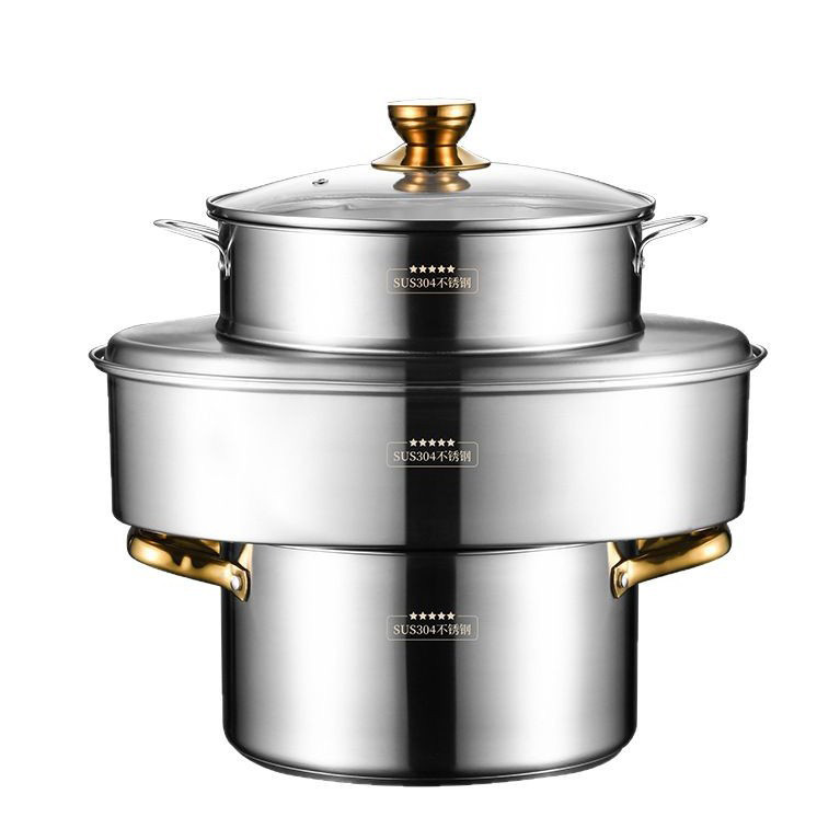 Nồi hấp cá inox 304 đa năng BXH14 nồi soup 24cm kèm 2 ngăn hấp