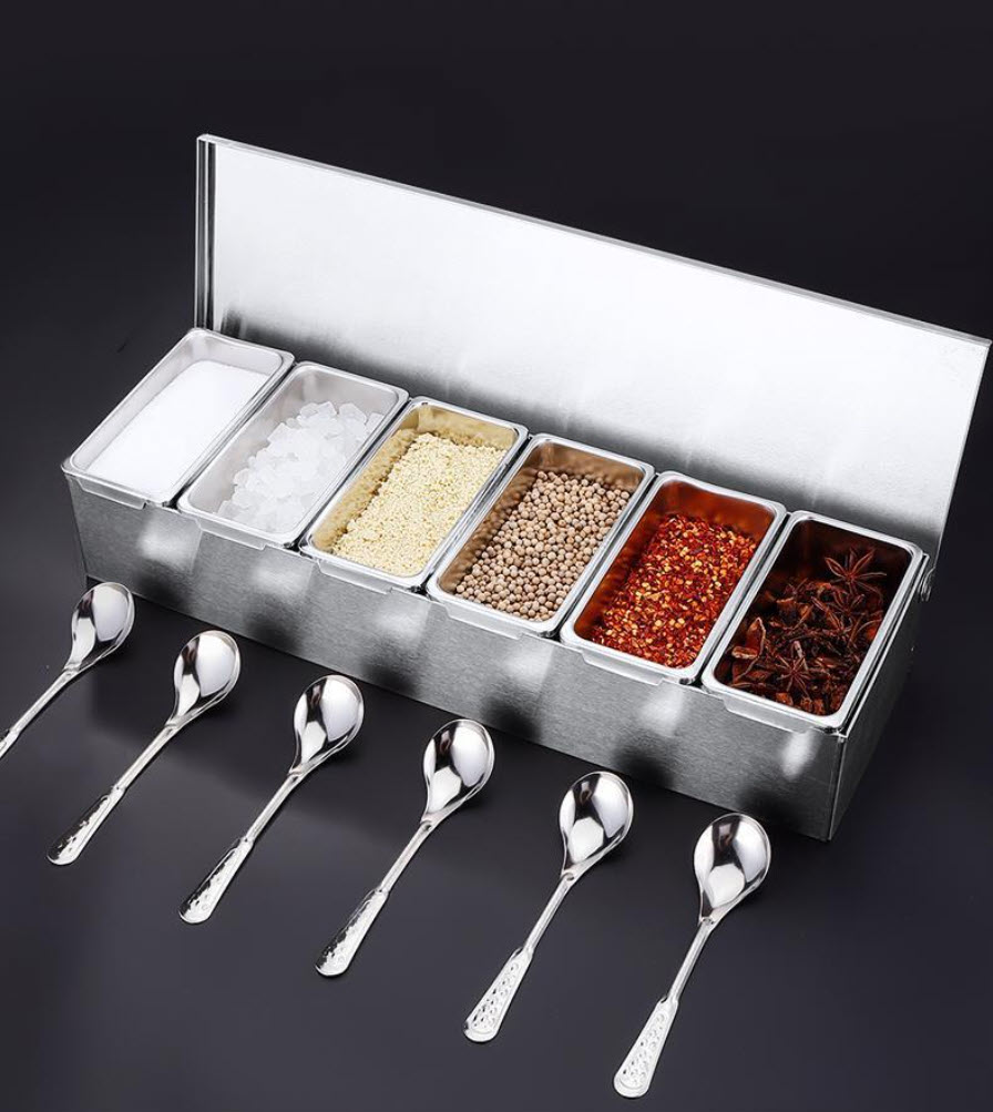 Khay đựng gia vị nhiều ngăn có nắp đậy bảo quản inox 304 BXH17