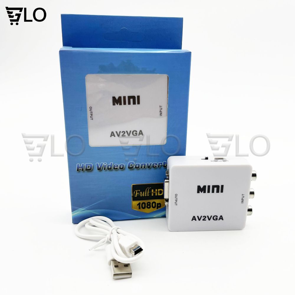 Box Chuyển AV Ra VGA Mini, Bộ Adapter AV2VGA Chuyển Đổi AV Sang VGA