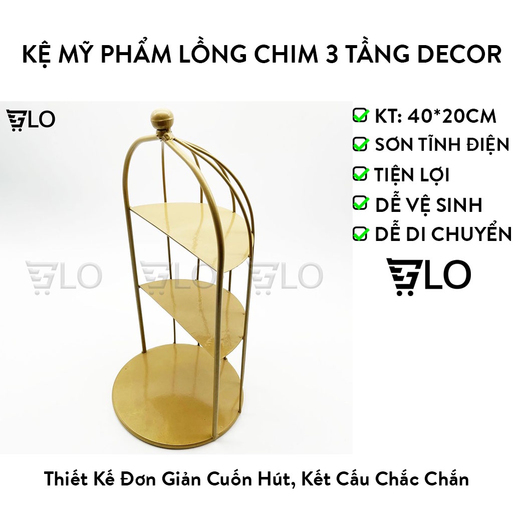 Kệ Mỹ Phẩm Lồng Chim 3 Tầng Decor Sang Chảnh Kích Thước 40x20cm