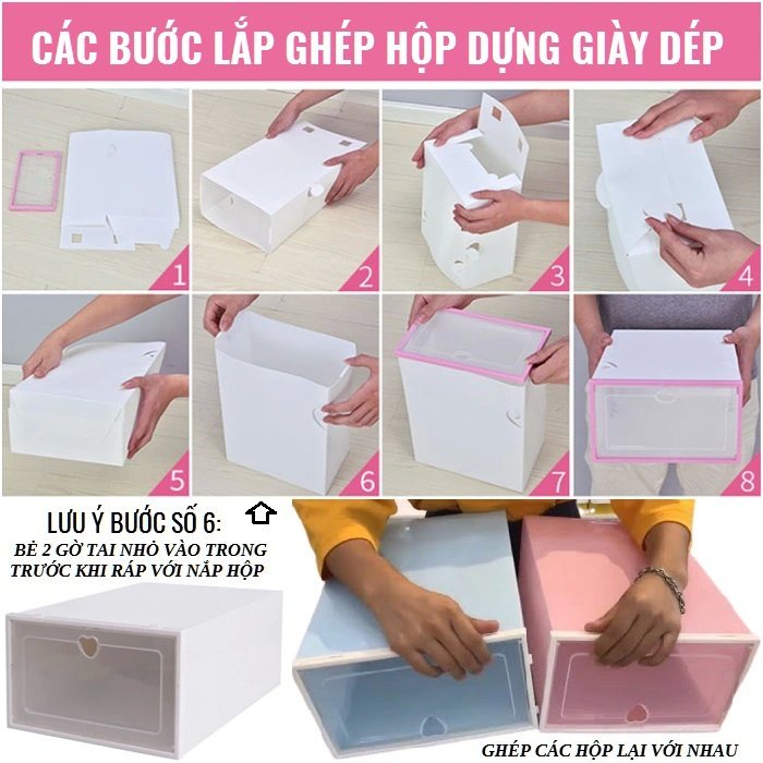Combo 3 Hộp Đựng Giày Nhựa PP Cứng Cáp Tiện Dụng Loại Lớn 33x24x13cm