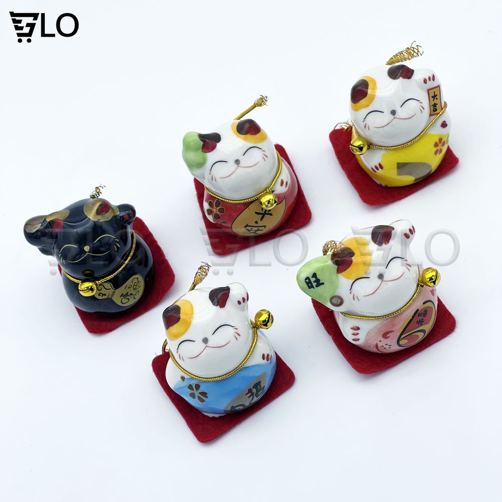 Bộ Tượng Sứ 5 Chú Mèo Thần Tài Nhật Bản Maneki Neko Mini May Mắn