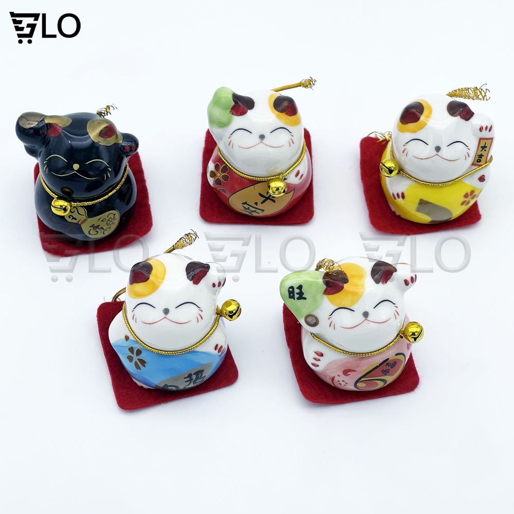 Bộ Tượng Sứ 5 Chú Mèo Thần Tài Nhật Bản Maneki Neko Mini May Mắn