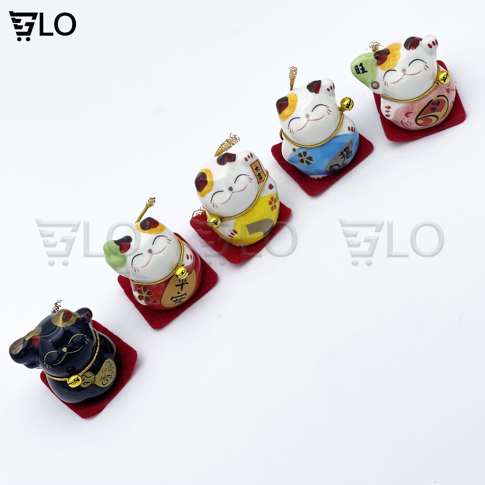 Bộ Tượng Sứ 5 Chú Mèo Thần Tài Nhật Bản Maneki Neko Mini May Mắn