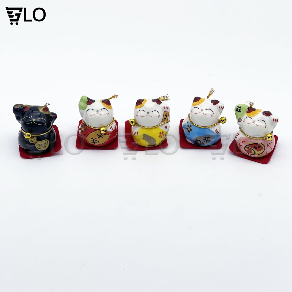 Bộ Tượng Sứ 5 Chú Mèo Thần Tài Nhật Bản Maneki Neko Mini May Mắn