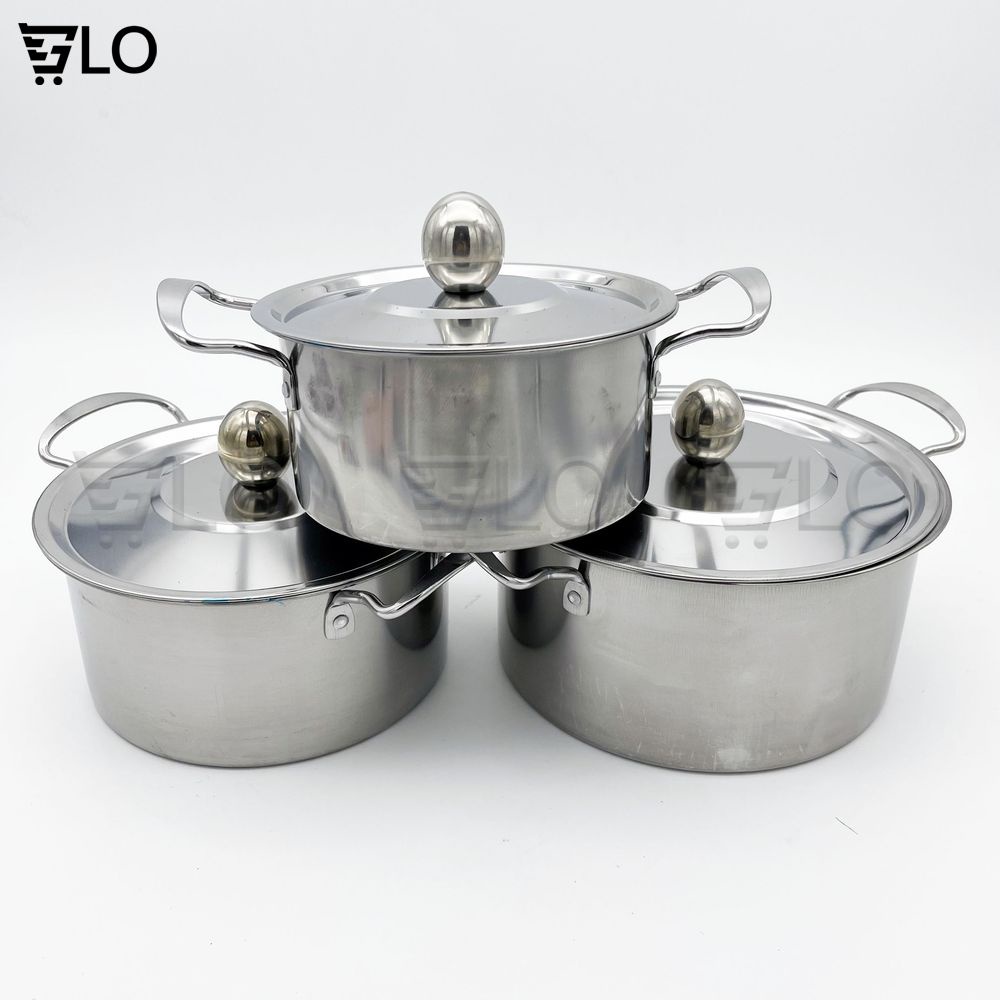 Combo 3 Nồi Inox 304 Có Nắp Và Tay Cầm Kích Thước 16-18-20cm GloShop