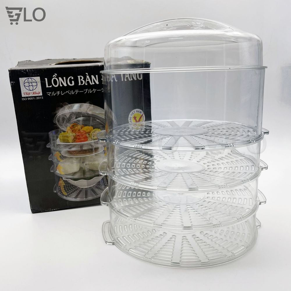 Lồng Bàn Trong Suốt 4 Tầng Đậy Thức Ăn Giữ Nhiệt, Chống Bụi, Chất Liệu Nhựa Mica