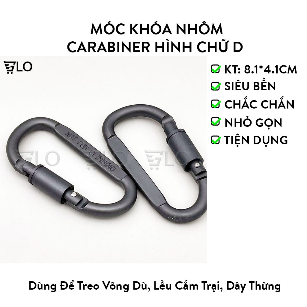 Móc Khóa Nhôm Carabiner Hình Chữ D Được Làm Từ Hợp Kim Nhôm Cao Cấp Siêu Cứng Và Bền, Không Bị Mài Mòn 8498