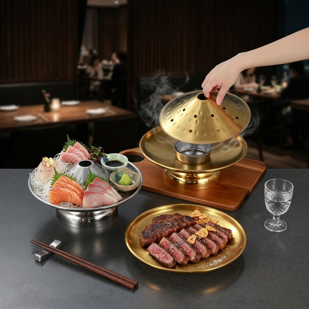 Đĩa sashimi 27cm đá khô, đĩa đựng bò nhà hàng lẩu nhúng, đĩa trái cây inox 304 PBCP24