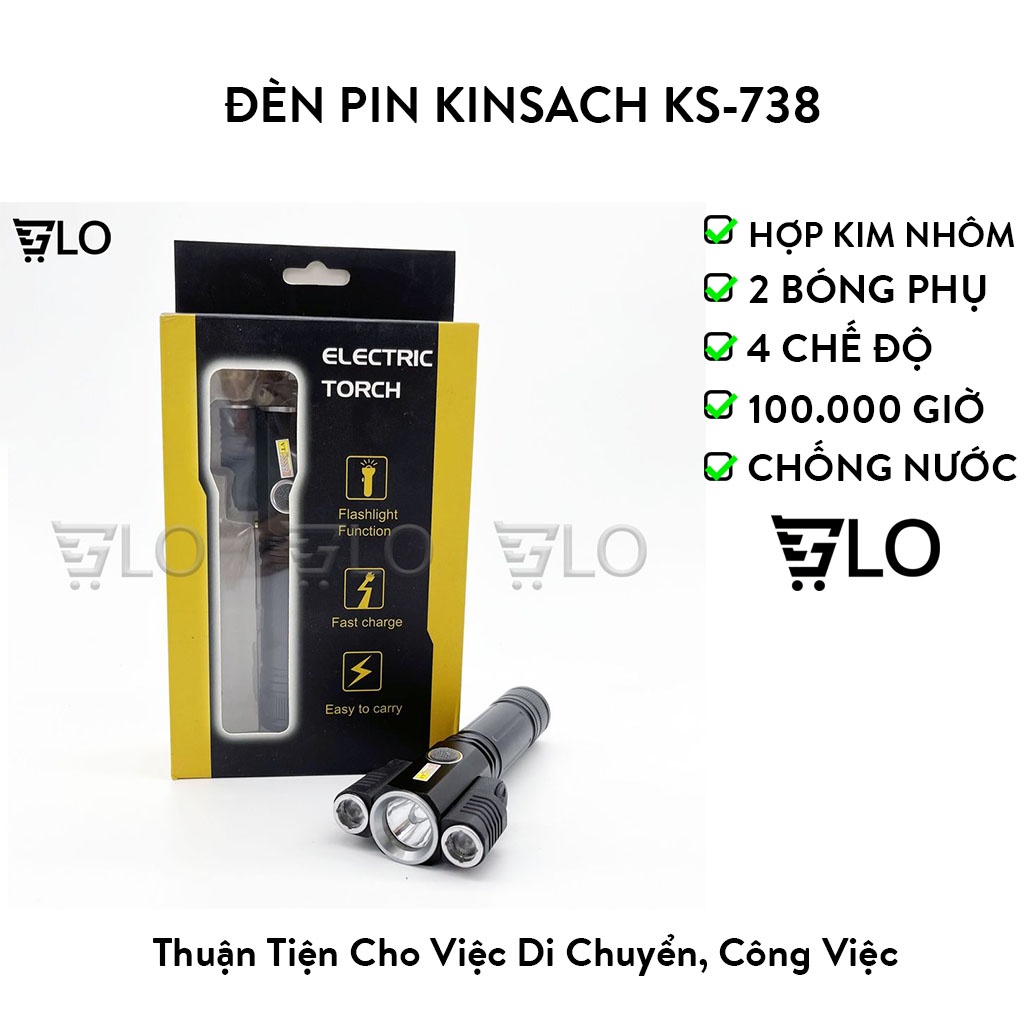 Đèn Pin Siêu Sáng Kinsach Ks-738 3 Bóng Xoay 360 Độ