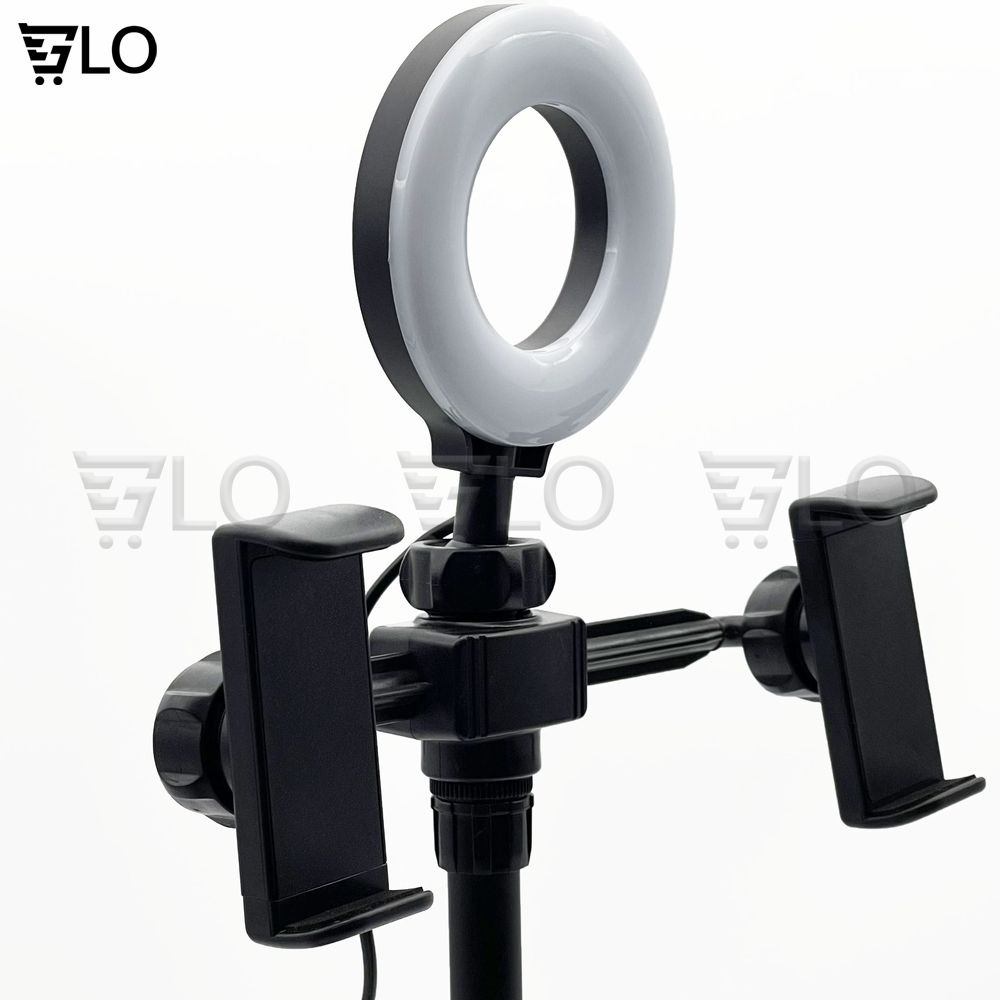 Giá Đỡ Livestream 4 In 1 Gồm Đèn Led + 2 Kẹp Điện Thoại + 1 Micro